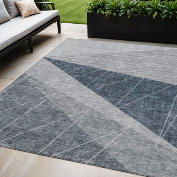5' X 8' Charcoal Gray And Silver Geometric Washable Indoor Outdoor Area Rug