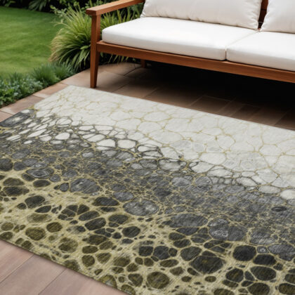 9' X 12' Beige Taupe And Chocolate Abstract Washable Indoor Outdoor Area Rug