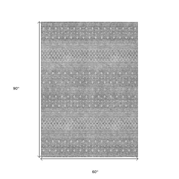 5' X 8' Silver Gray And Ivory Tribal Washable Indoor Outdoor Area Rug