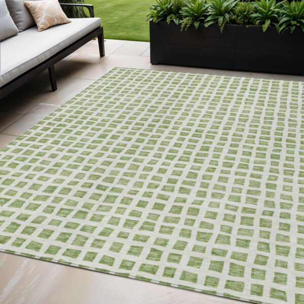 5' X 8' Artichoke Green And Ivory Geometric Washable Indoor Outdoor Area Rug