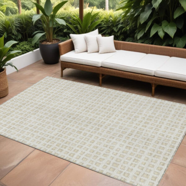 8' X 10' Ivory And Beige Geometric Washable Indoor Outdoor Area Rug