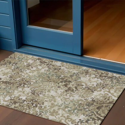 3' X 5' Beige Taupe And Brown Floral Washable Indoor Outdoor Area Rug