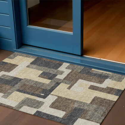 3' X 5' Brown And Taupe Abstract Washable Indoor Outdoor Area Rug