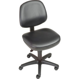 Interion® Task Stool With Adjustable Arms & Mid Back Vinyl Black