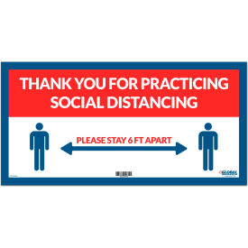 Global Industrial™ Red Thank you for Social Distancing Sign 24""W x 12""H Adhesive Vinyl