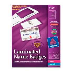 Avery® Laminated Name Badge with Clips 2-1/4"" x 3-1/2"" White 30/Box