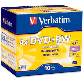 Verbatim® DVD+RW 94839 1X-4X Speed 4.7GB Branded 10/Pk