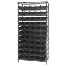 Quantum WR12-106 Chrome Wire Shelving With 55 4""H Shelf Bins Black 24x36x74