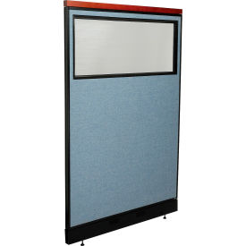 Interion® Deluxe Office Partition Panel w/Partial Window & Raceway 48-1/4""W x 77-1/2""H Blue