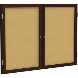 Ghent Enclosed Bulletin Board 2 Door 60""W x 36""H Natural Cork/Walnut Frame