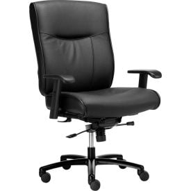 Interion® Big & Tall Leather Chair With High Back & Adjustable Arms Leather Black