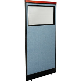 Interion® Deluxe Office Partition Panel w/Partial Window & Raceway 36-1/4""W x 77-1/2""H Blue
