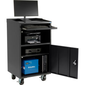 Global Industrial™ Mobile Powered Computer Workstation 560Wh Battery Black Unassembled