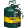 Justrite® Type II AccuFlow™ Steel Safety Can 5 Gal. 1"" Metal Hose Green 7250430