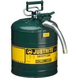 Justrite® Type II AccuFlow™ Steel Safety Can 5 Gal. 1"" Metal Hose Green 7250430