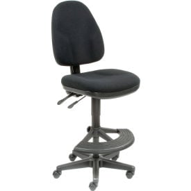 Interion® Synchro Work Stool - Fabric - 180° Footrest - Black