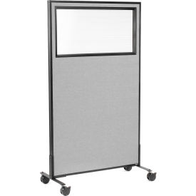 Interion® Mobile Office Partition Panel with Partial Window 36-1/4""W x 63""H Gray