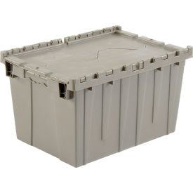 Global Industrial™ Plastic Shipping/Storage Tote w/ Attached Lid 21-7/8""x15-1/4""x12-7/8"" Gray