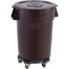 Global Industrial Plastic Trash Can with Lid & Dolly - 44 Gallon Brown