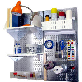 Wall Control Pegboard Hobby Craft Organizer Storage Kit Galvanized White 32"" X 32"" X 9""