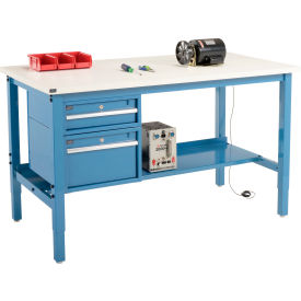 Global Industrial™ 72""W x 36""D Production Workbench - ESD Square Edge - Drawers & Shelf - Blue