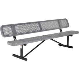 Global Industrial™ 8' Outdoor Steel Picnic Bench w/ Backrest Perforated Metal Gray