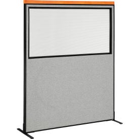 Interion® Deluxe Freestanding Office Partition Panel w/Partial Window 60-1/4""W x 97-1/2""H Gray