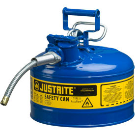 Justrite® Type II AccuFlow™ Steel Safety Can 2.5 Gal. 5/8"" Metal Hose Blue 7225320
