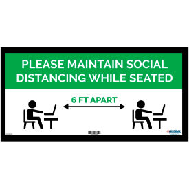 Global Industrial™ Green Maintain Social Distancing While Seated Sign 24""W x 12''H Adhesive