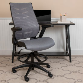 Flash Furniture High-Back Ergonomic Drafting Chair w/Adjustable Foot Ring & Flip-Up Arms - Dark Gray
