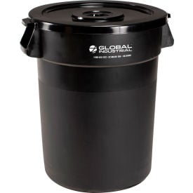 Global Industrial™ Plastic Trash Can with Lid - 32 Gallon Black