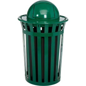 Global Industrial™ Outdoor Slatted Steel Trash Can With Dome Lid 36 Gallon Green