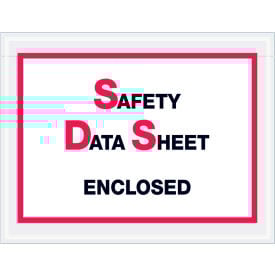Full Face SDS Envelopes ""Safety Data Sheet Enclosed"" Print 5""L x 6-1/2""W Clear 1000/Pack