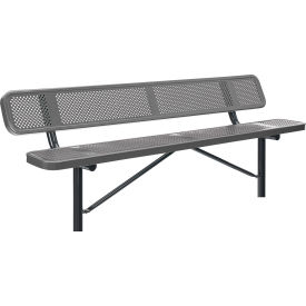 Global Industrial™ 8' Outdoor Steel Bench w/ Backrest Perforated Metal In Ground Mount Gray
