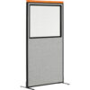 Interion® Deluxe Freestanding Office Partition Panel wi/Partial Window 36-1/4""W x 97-1/2""H Gray