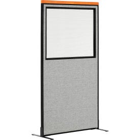 Interion® Deluxe Freestanding Office Partition Panel wi/Partial Window 36-1/4""W x 97-1/2""H Gray