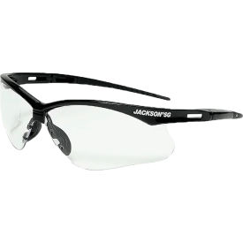 Jackson Safety SG Safety Glasses with Flexible Nose Piece Anti-Scratch Clear Lens Black Frame