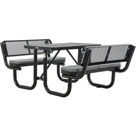 Global Industrial™ 4' Rectangular Picnic Table w/ Backrests & Cushions Expanded Metal Black