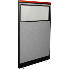 Interion® Deluxe Office Partition Panel w/Partial Window & Pass-Thru Cable 48-1/4Wx77-1/2H GRY