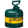 Justrite® Safety Can Type I - 2 Gallon Galvanized Steel Green Self-Close Lid 7120400