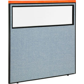 Interion® Deluxe Office Partition Panel with Partial Window 60-1/4""W x 61-1/2""H Blue