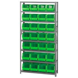 Quantum QSBU-239 Steel Shelving With 28 Giant Stacking Bins Green 12x36x75