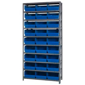 Quantum 1875-208 Steel Shelving With 36 6""H Shelf Bins Blue 36x18x75-10 Shelves