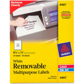 Avery® Removable Inkjet/Laser ID Labels 8-1/2 x 11 White 25/Pack