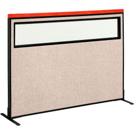 Interion® Deluxe Freestanding Office Partition Panel w/Partial Window 60-1/4""W x 43-1/2""H Tan