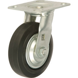 Global Industrial™ Heavy Duty Swivel Plate Caster 5"" Mold-on Rubber Wheel 350 lb. Capacity