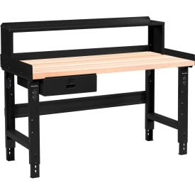 Global Industrial™ 48 x 36 Adj Height Workbench w/Drawer&Riser Black- Maple Square Edge Top