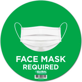 Global Industrial™ 12"" Round Face Mask Required Wall Sign Green Adhesive