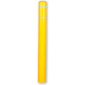 Post Guard® Bollard Cover CL1385FASSY 4-1/2""Dia. X 52""H Yellow W/White Tape