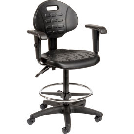 Interion® Polyurethane Task Stool with Adjustable Arms Black